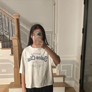 Divided White Short Sleeve Graphic Tee with Blue Print